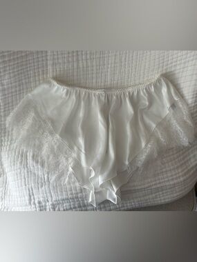 Elegant White Satin Lace-Trim Sleep Shorts